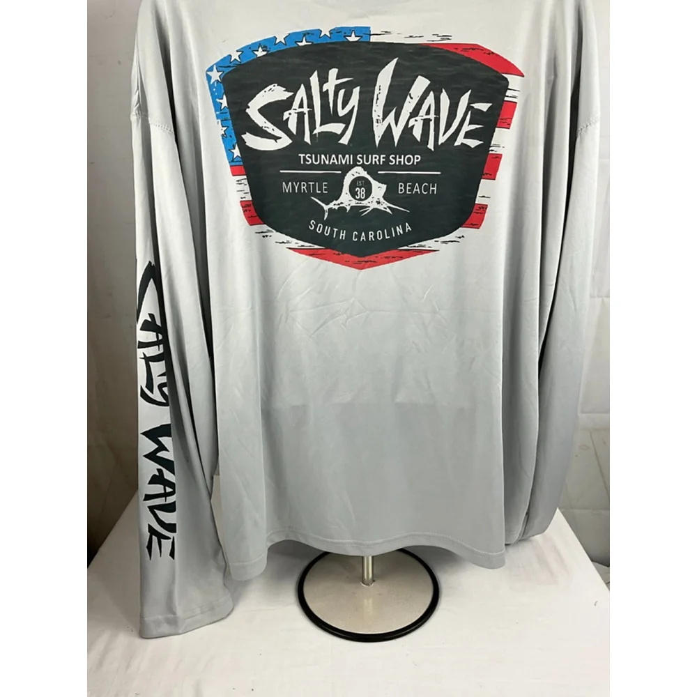 Men's Salty Wave Long Sleeve Shirt Gray/White Size XXL